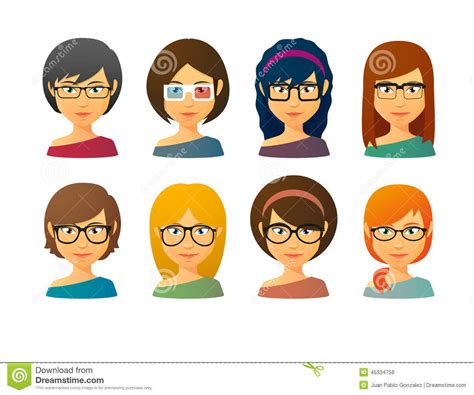 Female Avatars Wearing Glasses With Various Hair Styles