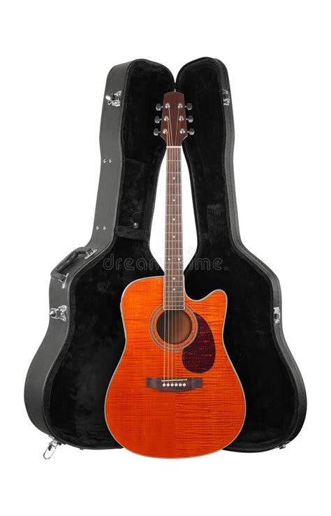 Musical Instrument Front View Orange Acoustic Guitar In Hard C Stock