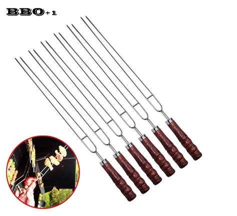 6pcs Stainless Steel U Shaped Barbecue Skewers Needle With Wooden