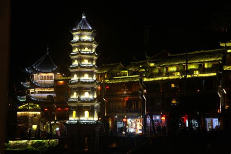 Bildet Natt Bybildet Kveld Tårn Belysning Gudshus Kina