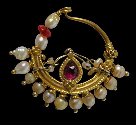 Indian Gold Ruby And Pearl Nose Ring Nath