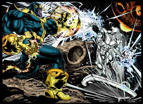 Thanos Vs Silver Surfer Art Claudio Castellini Color Mich Art