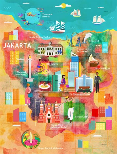 Jakarta Tourist Map Travel Icon Travel Maps Travel Posters Poster