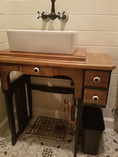 Upcycled Sewing Machine Bathroom Vanity Vanity Single