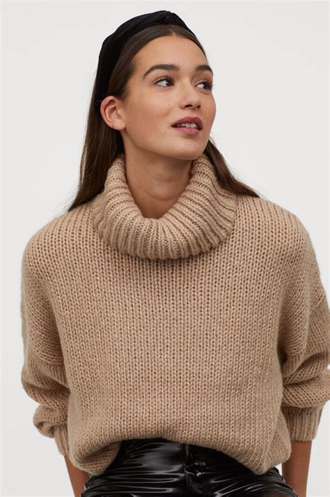 Chunky Knit Turtleneck Sweater Beige Ladies Handm Us Knit