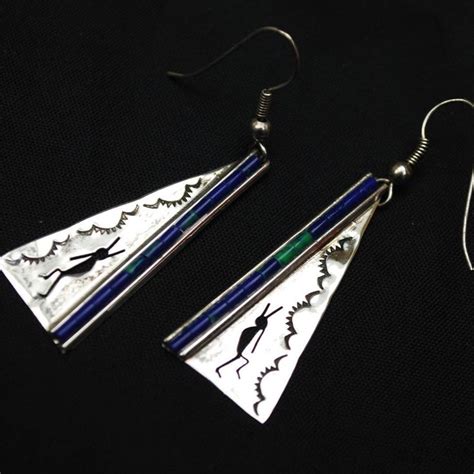 Azurite Earrings Sterling Silver Tribal Triangle Dangle Earrings