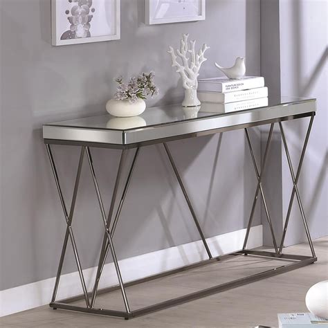 What kind of table legs are industrial pipe? Contemporary Mirrored Sofa Table with Metal Legs