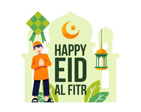 Happy Eid Al Fitr Background With Young Muslim Boy 1217522 Vector Art