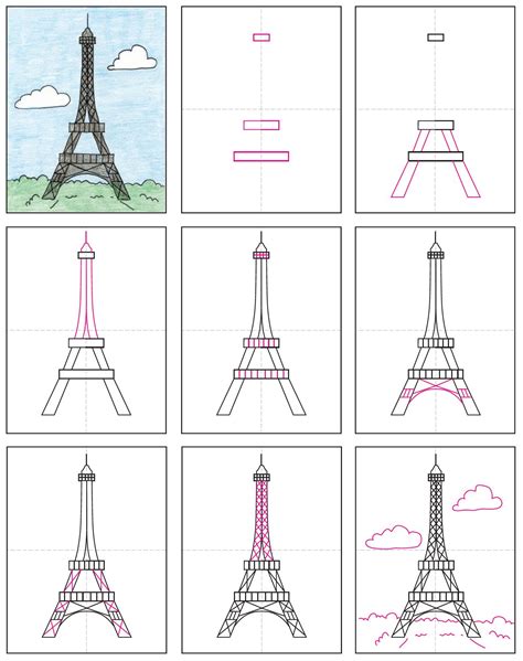 Easy How To Draw The Eiffel Tower Tutorial And Eiffel Tower Coloring