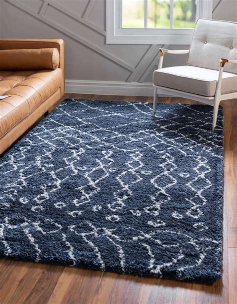 Navy Blue 8 X 10 Moroccan Shag Rug White Moroccan Rugs Moroccan