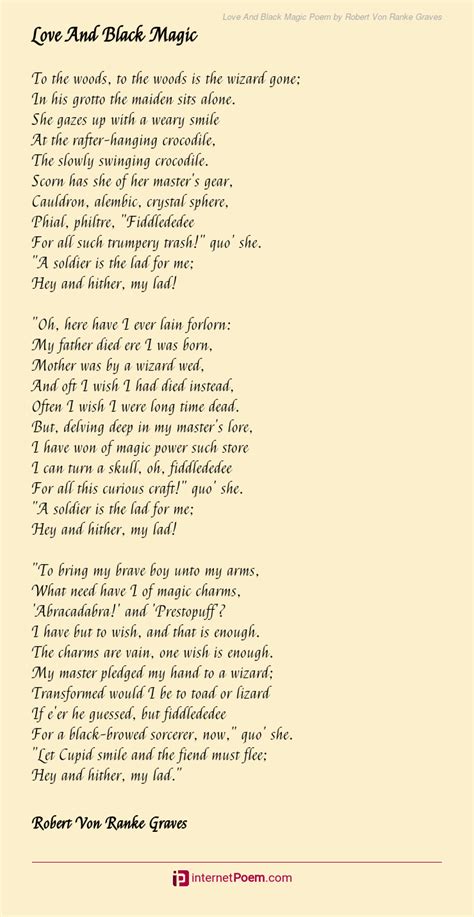 Love And Black Magic Poem By Robert Von Ranke Graves