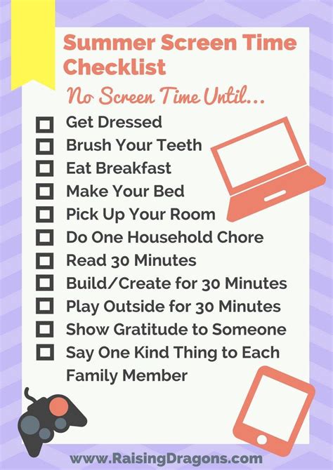 Summer Screen Time Checklist Ages 4 ⋆ Raising Dragons Screen Time