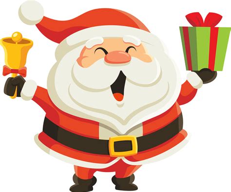 Cartoon Cute And Smiling Santa Claus Holding Bell And Big Box Christmas