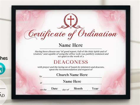 11x85 Deaconess Ordination Certificate Red Diy Editable Etsy