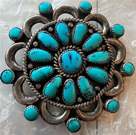 Best Zuni Julie Ondelacy Lahi Signed Hand Made Turquoise Pin W Puffed