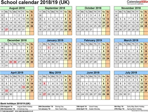 School Calendars 201819 Uk Free Printable Pdf Templates