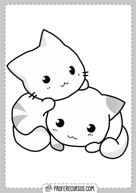 Gatos Kawaii Para Colorear