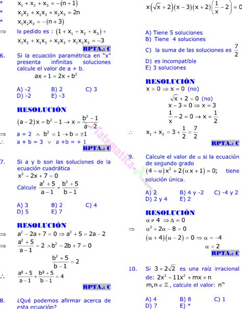 TeorÍa De Ecuaciones Ejercicios Resueltos Matematicas Problemas Resueltos