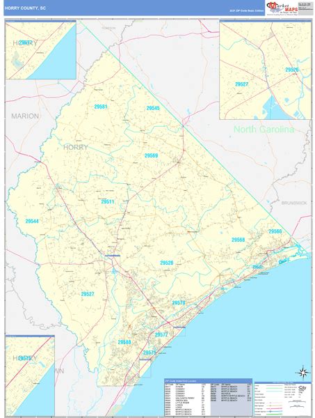 Horry County Sc Zip Code Wall Map Basic Style By Marketmaps