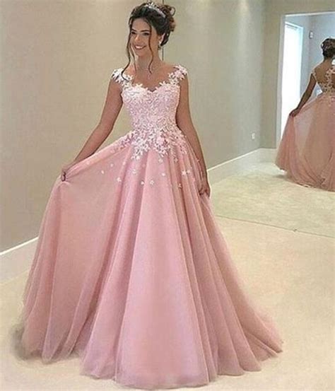 New Design Lace Pink Long Prom Dresses For Teensprincess Prom Dresses