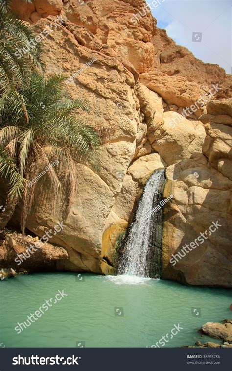Waterfall In Mountain Oasis Chebika Tunisia Africa Stock Photo