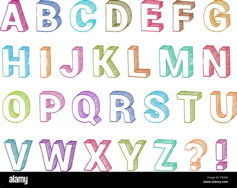 Alphabet Set 3d Form Hand Drawn Vector Sketch Font For School Abc