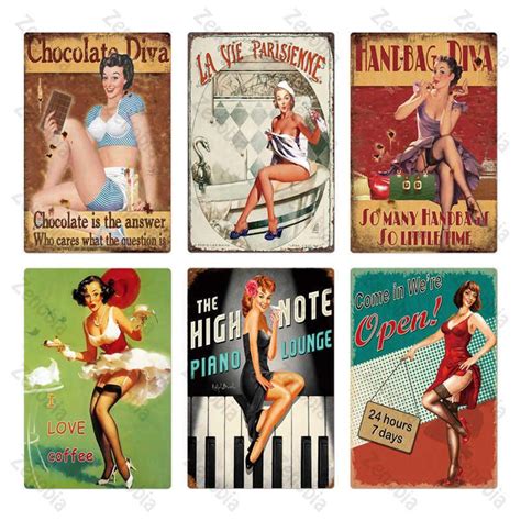 Sexy Girl Sign Poster Vintage Metal Plaque Pin Up Vintage Decor Metal Plate Wall Art Bar Pub