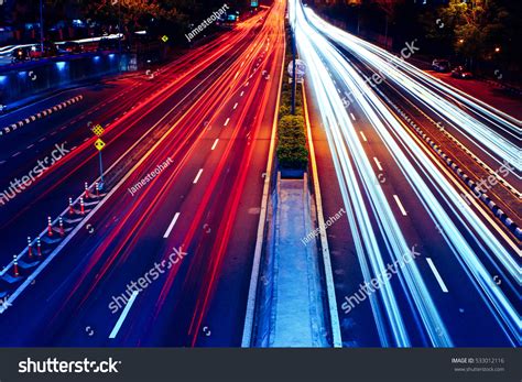 Long Exposure Photo Traffic Blurred Traces Stock Photo 533012116