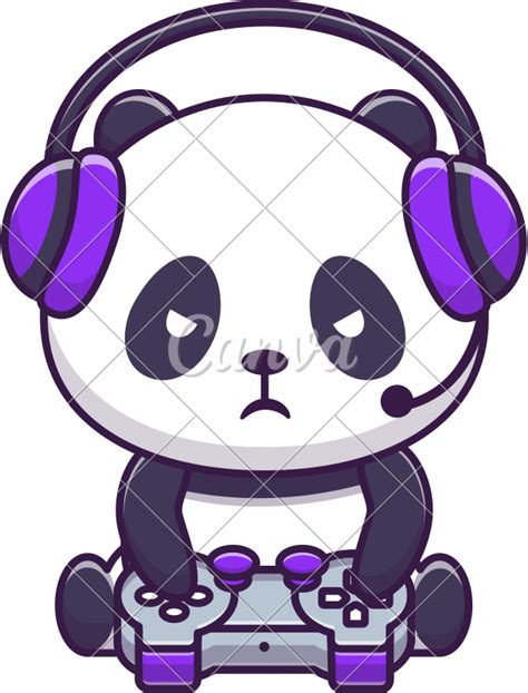 Download This Cute Panda Gaming Cartoon Vector Illustration Element