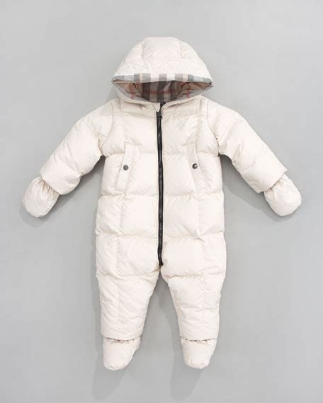 Burberry Hooded Snowsuit With Snap On Mittens And Booties Natural