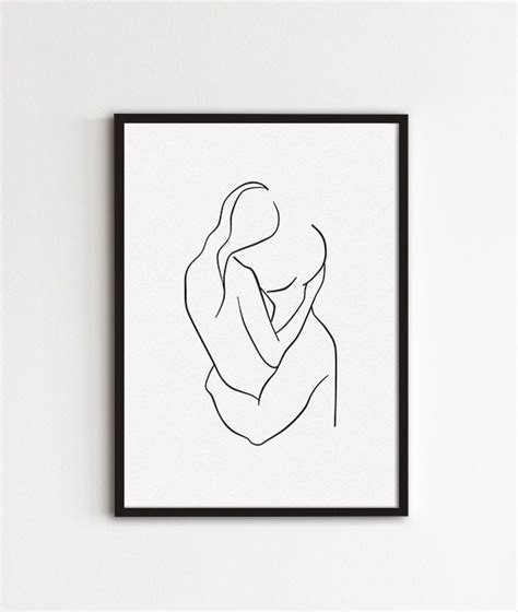 Couple Hugging Print Hug Line Art Abstract Couple Figure Art Love