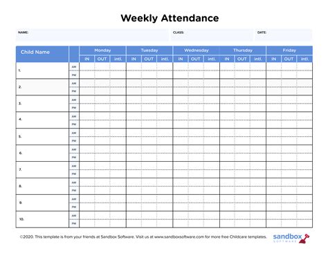 Weekly Attendance Sheet Ampm And Initials Attendance Sheet Template