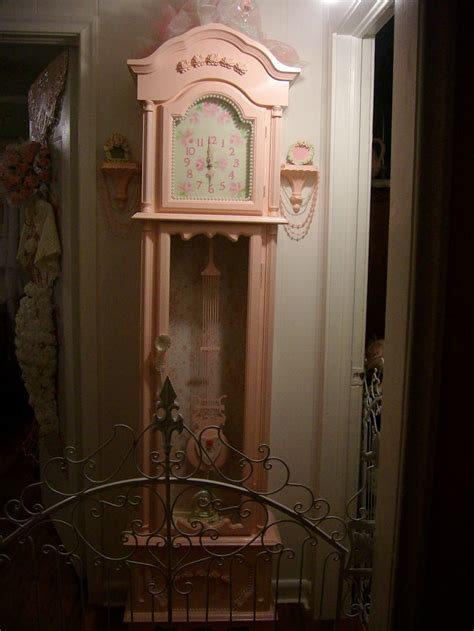 A Great Find Grandfather Clock Painted Pink With Roses And Decals