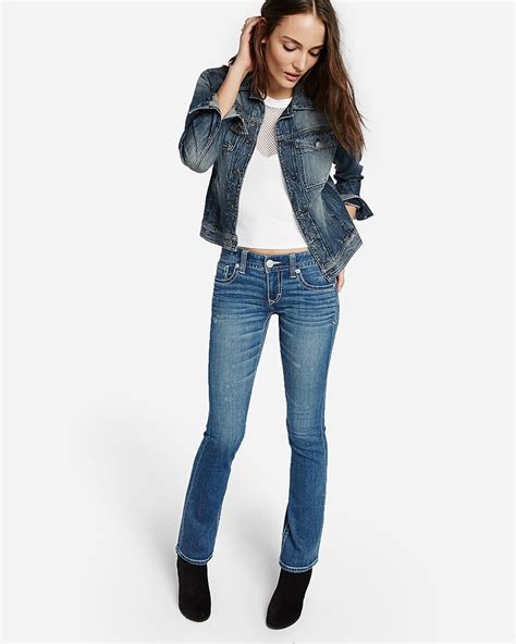 Low Rise Thick Stitch Distressed Stretch Barely Boot Jeans Express