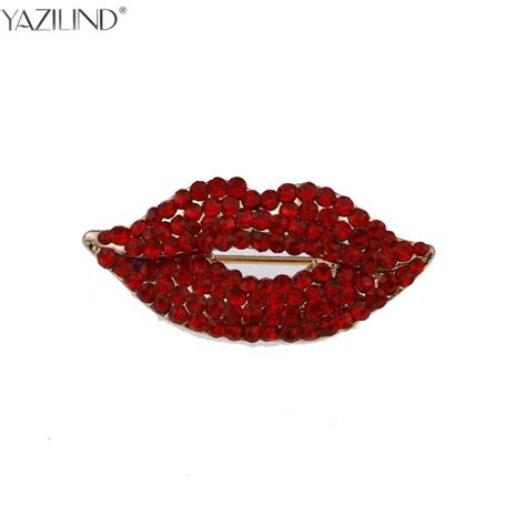 sexy crystal rhinestone red lips brooch pin women garment fashion jewelry lip brooch brooch