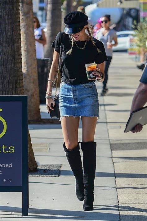 Miley Cyrus In A Denim Skirt At Alfred Coffee In Studio City 10172019