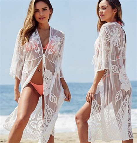 New Lace Beach Cover Up Bathing Suit For Women Tunics Embroideried