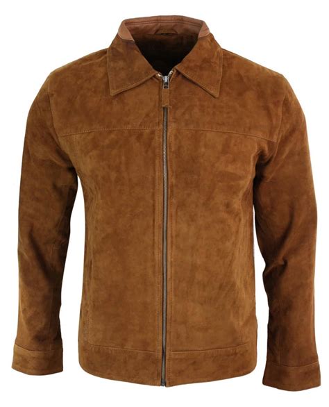 Infinity G500 Suede Mens Real Leather Classic Zip Jacket Camel Turn