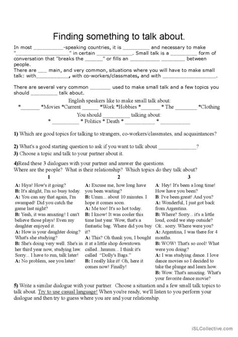 Conversation Lesson On Small Talk An English Esl Worksheets Pdf And Doc