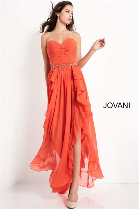 Jovani 04874 Orange Ruched Bodice Chiffon Prom Dress