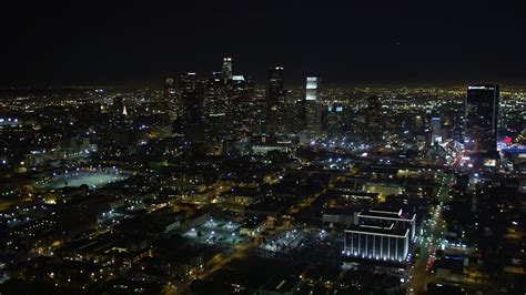 5k Stock Footage Aerial Video Orbiting Downtown Los Angeles Skyline At