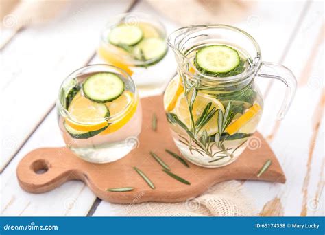 Lemon Cucumber And Rosemary Detox Water Stock Photo Image Of Fruits