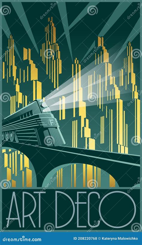 Retro Art Deco Stijl Poster Vector Illustratie Illustration Of