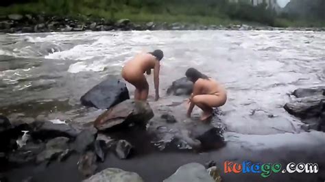Two Indian Mature Womens Bathing In River Naked