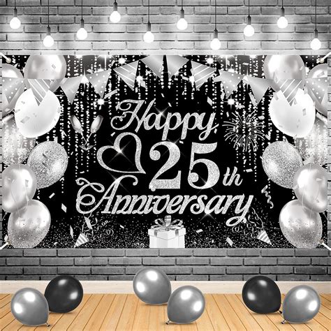 25th Wedding Anniversary Decorations Black Silver Happy 25th
