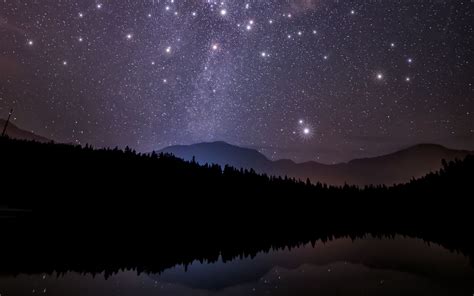 Download Wallpaper 1680x1050 Starry Sky Trees Mountains Night Stars
