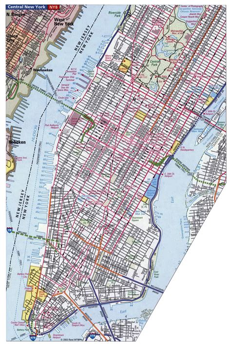 Detailed Street Map Of Manhattan NYC New York USA United States Of America North