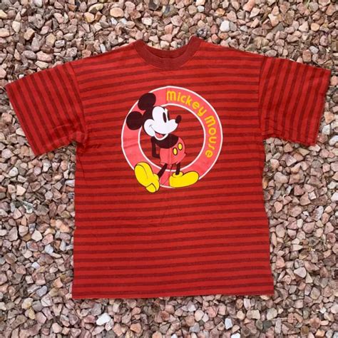 Vtg 90s Mickey Mouse Disney Striped Single Stitch Shirt Made In Usa Sz