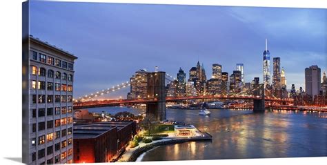 New York City Manhattan Brooklyn Bridge Downtown Skyline With The