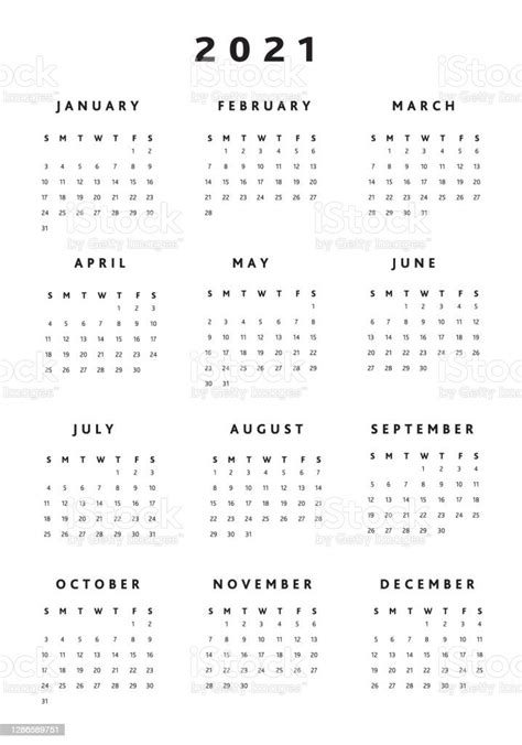 Black And White Simple Vertical 2021 Year Calendar Pad Stock